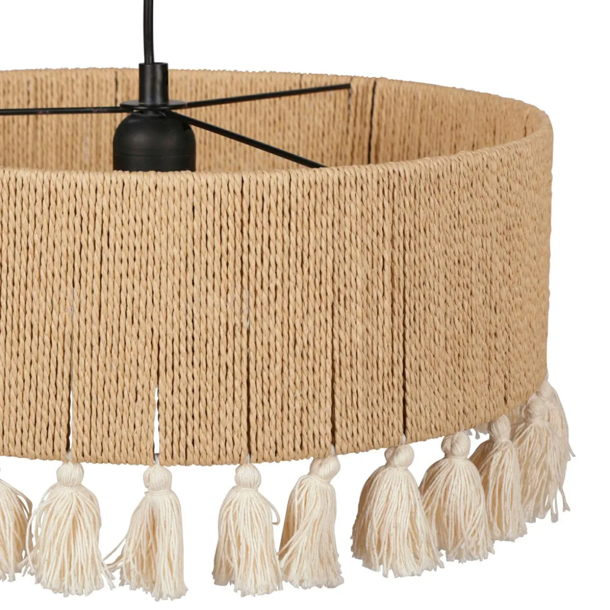 Suspension cercle à pompons et corde (D35 cm) Airo Naturel