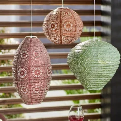 Suspension de jardin solaire (H23 cm) Lanterne ajourée Marron