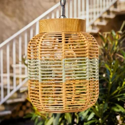 Suspension de jardin solaire résine tressée LED (D20 cm) Toscane Vert