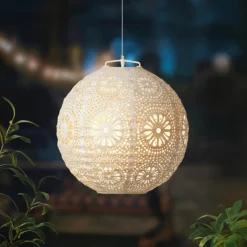 Suspension de jardin solaire (H23 cm) Lanterne ajourée Blanche