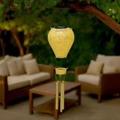 Suspension de jardin solaire LED (H56 cm) Montgolfière Jaune