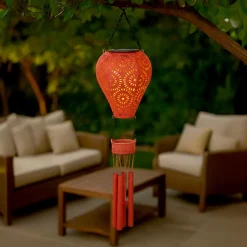 Suspension de jardin solaire LED (H56 cm) Montgolfière Rouge
