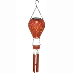 Suspension de jardin solaire LED (H56 cm) Montgolfière Rouge
