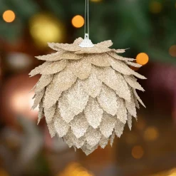 Suspension de Noël (D10 cm) Feuilles enneigées Champagne