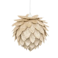 Suspension de Noël (D10 cm) Feuilles enneigées Champagne