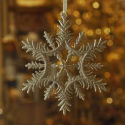 Suspension de Noël (D13 cm) Flocon éclat givré Doré pailleté