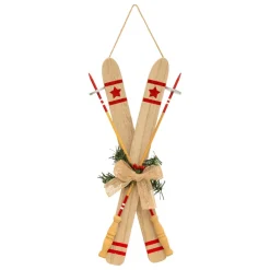 Suspension de Noël en bois (H45 cm) Paire de ski Naturel