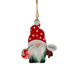 Suspension de Noël en bois (H11 cm) Lutin longue barbe Blanche