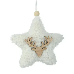 Suspension de Noël en bois (H15 cm) Étoile fourrure Blanc