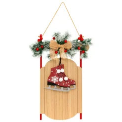 Suspension de Noël en bois (H50 cm) Luge et patins à glace