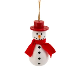 Suspension de Noël en bois (H10 cm) Charmant bonhomme de neige Rouge et blanc