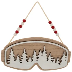 Suspension de Noël en bois (H16 cm) Masque de ski Naturel