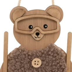 Suspension de Noël en bois (H16 cm) Ourson en ski Naturel