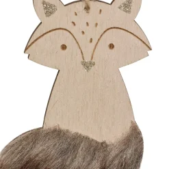 Suspension de Noël en bois (H12 cm) Renard douce fourrure Marron