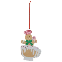 Suspension de Noël en bois (H12 cm) Bonhomme cuisinier et tasse