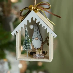 Suspension de Noël en bois (H11 cm) Maison du Père Noël Gris