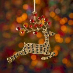 Suspension de Noël en métal (H9 cm) Renne et strass Doré