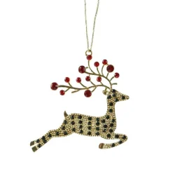 Suspension de Noël en métal (H9 cm) Renne et strass Doré