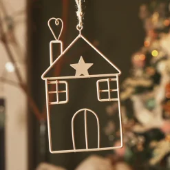 Suspension de Noël en métal (H13 cm) Maison d'hiver Rose