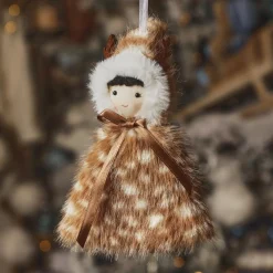 Suspension de Noël en polyester (H15 cm) Esquimau en fourrure Marron clair