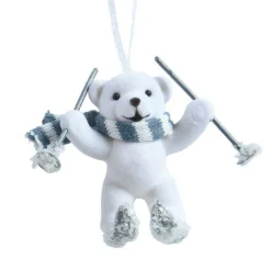 Suspension de Noël floqué velours (H10 cm) Ours Quentin Blanc et gris