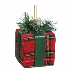 Suspension de Noël (H12 cm) Cadeau tartan Vert et rouge