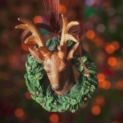 Suspension de Noël (H10 cm) Cerf Royal Doré