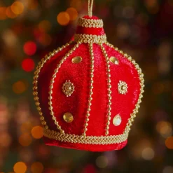 Suspension de Noël (H10 cm) Couronne velours Rouge