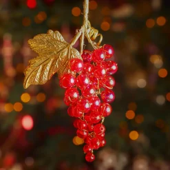 Suspension de Noël (H11 cm) Grappe givré Rouge et or