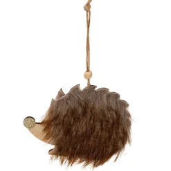 Suspension de Noël (H12 cm) Hérisson douce fourrure Brun