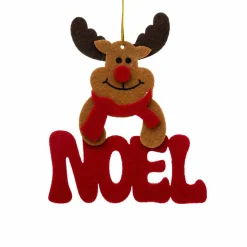 Suspension de Noël (H11 cm) Renne joyeux Rouge