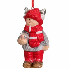 Suspension de Noël terre cuite (H8 cm) Chérubin Rouge