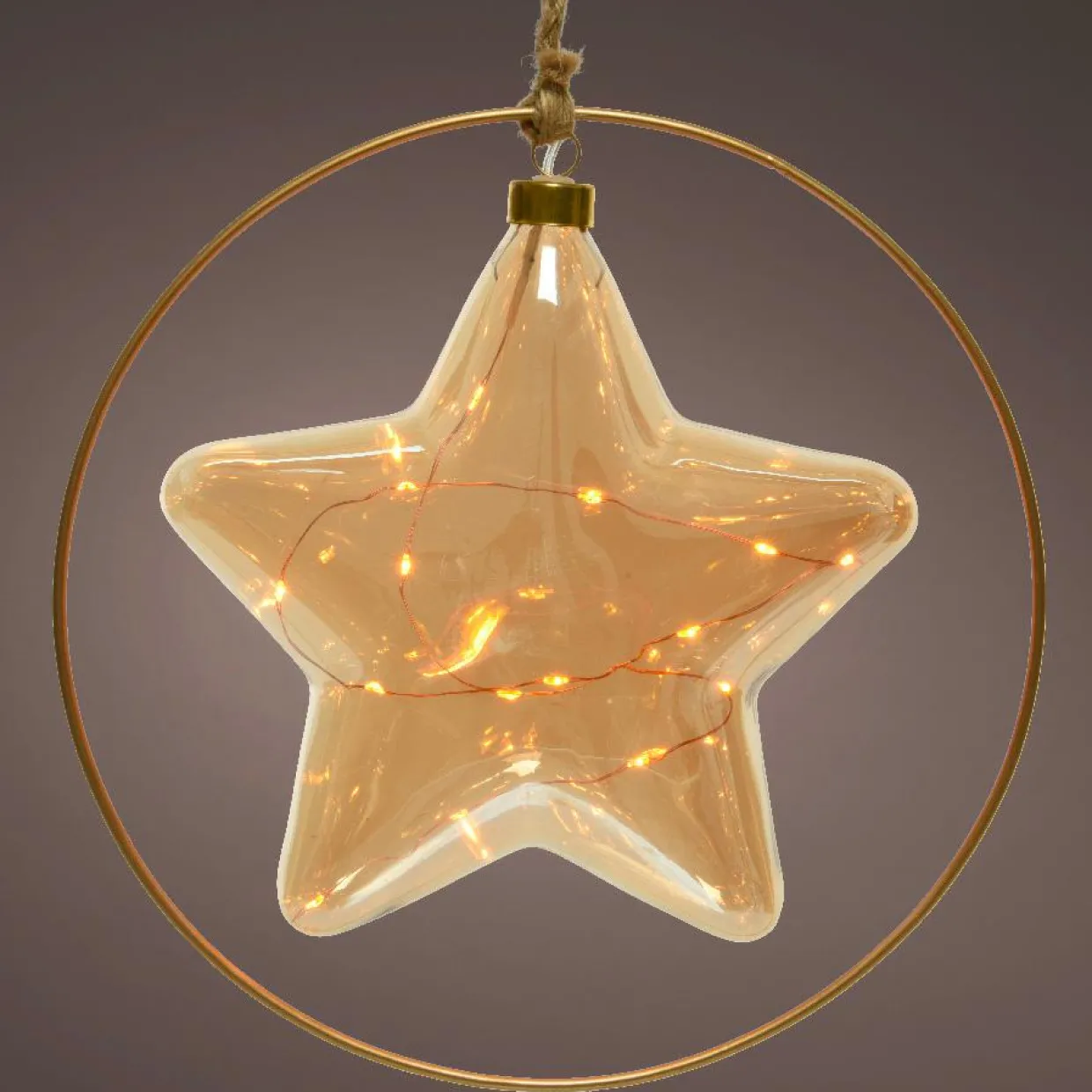 Suspension lumineuse à piles 15 LED (D26 cm) Étoile d’Hiver Ambre/blanc chaud