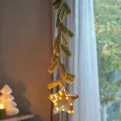 Suspension lumineuse à piles 15 LED (H20 cm) Sapinette et Etoile Blanc chaud