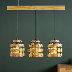 Suspension lumineuse bambou 3 douilles (L60 cm) Domo Naturel