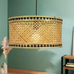 Suspension lumineuse en bambou (D40 cm) Estepona Noir et naturel