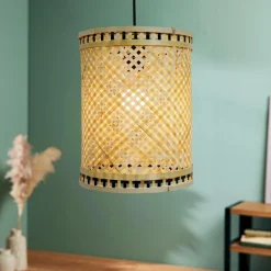 Suspension lumineuse en bambou (H30 cm) Estepona Noir et naturel