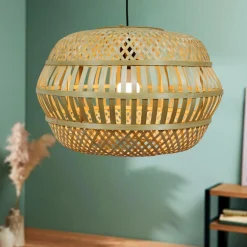 Suspension lumineuse en bambou ajouré (D50 cm) Manresa Naturel