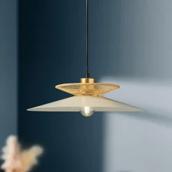 Suspension lumineuse métal et bambou (D36 cm) Envertito Beige