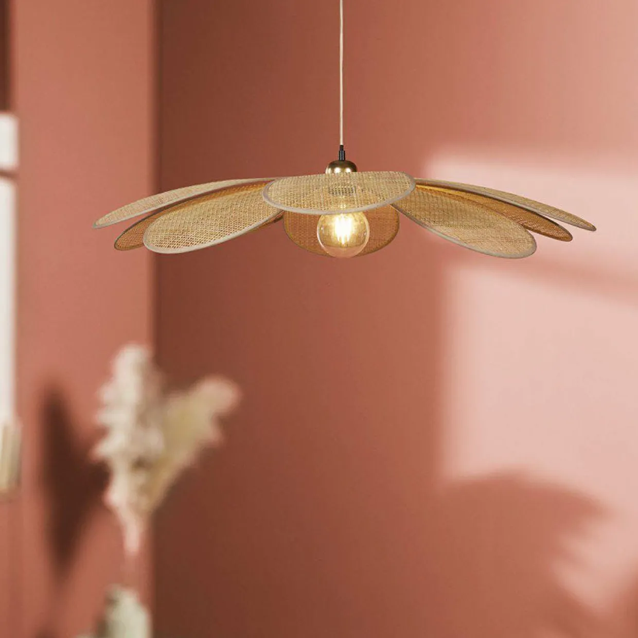 Suspension lumineuse pétale Bambou (D90 cm) Horizonte Naturel beige