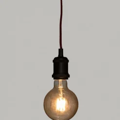 Suspension lumineuse simple (H120 cm) Noir et cordon rouge