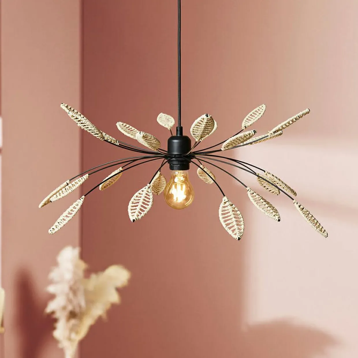 Suspension métal et pétales (D60 cm) Ellisse Beige