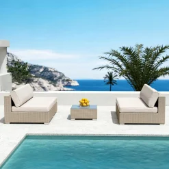 Table basse de jardin carrée en résine tressée Palma Gris