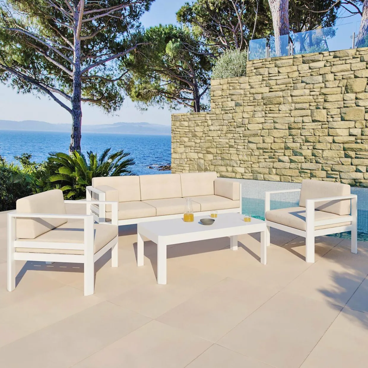 Table basse de jardin rectangulaire en aluminium Ostara Blanc