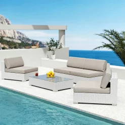 Table basse de jardin rectangulaire en résine tressée Palma Blanc