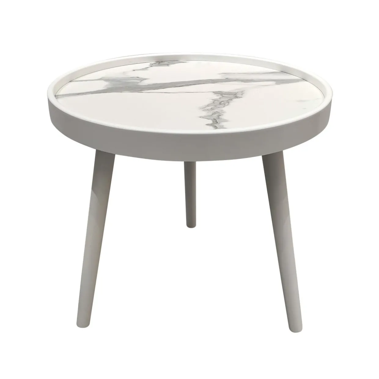 Table basse ronde effet marbre (H43 cm) Déa Blanc