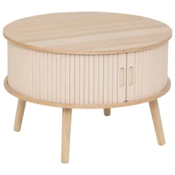 Table basse ronde en bois (H40 cm) Nysos Crème