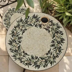 Table bistrot ronde pliable en mosaïque (D58 cm) Athènes Beige