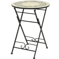 Table bistrot ronde pliable en mosaïque (D58 cm) Athènes Beige