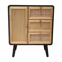 Table d'appoint bois et cannage (H60 cm) Osaka Noir et bois